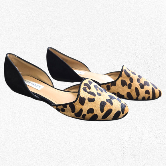Steve Madden Vamp Leopard Calf Hair D’Orsay Pointed Toe Flats Size 7.5 - Picture 1 of 12